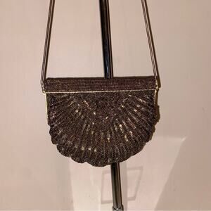 Vintage Walborg  copper chocolate beaded evening bag purse EUC